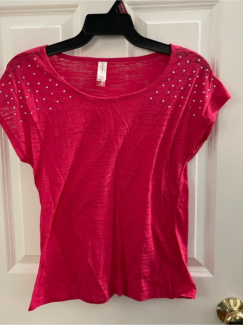 No Boundaries Hot Pink Short Sleeve Top with Shoulder Studs